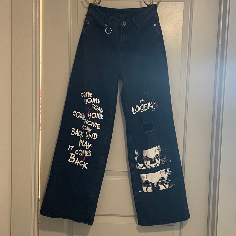IT Chapter 2 Pennywise Black Graphic Wide-Leg Jeans Junior Size 1